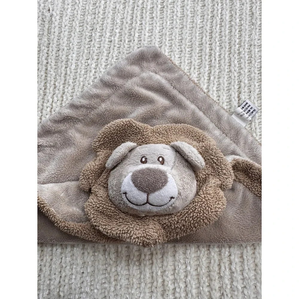 Unipak Lion‎ Baby Security Blanket Lovey Tan Brown Plush Sherpa Trim 14